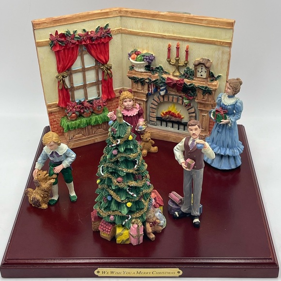 Hand Painted Resin Night Before Christmas Victorian Family Tree Decorating Scene - Picture 2 of 16